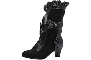 COOLCEPT Femmes Vintage Victorian Bottes Lacets Bowknot