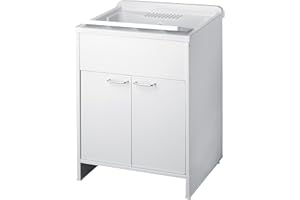 Negrari 9002K - Lavatoio Lavapanni con Mobile in PVC, Bianco satinato, 60 x 50 x 85 cm