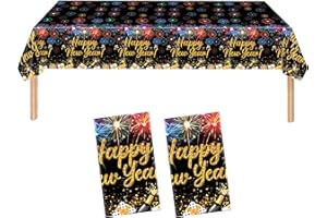 BIBITI 2 Stück Party Tischdecke Silvester Deko 2026,Happy New Year Tischdecke Schwarz Gold Einweg Tisch Tischdeko,Year's Eve Tischfeuerwerk Tischdecken Decoration,Neujahr Frohes Tablecloth für Decorations