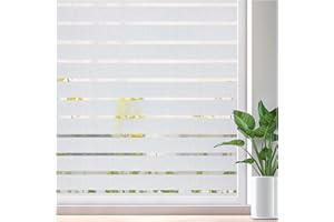 Lifetree Window Film Privacy for Glass Windows Frosted Stripe Patterns Static Cling No Glue UV Protection Window Sticker Cover for Home Office (Frosted, 44.5 * 200cm)