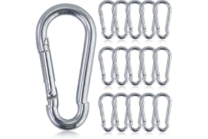 EASYKEENECOM Lot de 16 mousquetons argentés - 6 x 60 mm - Petits mousquetons - Forte capacité de charge - Mousquetons pour porte-clés, camping, hamac, laisse pour chien, camping, voyage, randonnée