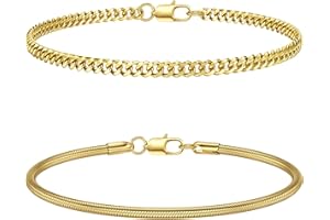 CASSIECA 2Pcs Bracciale Uomo Bracciali Uomo Bracciale Acciaio Uomo Braccialetti Uomo Argento a Catena Impilabile per Uomo Bracciale Bangle Braccialetto Cubana 19/21CM Regali Gioielli per Uomo