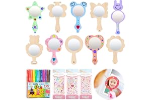 ARONRAVE Spiegel Holz Basteln Kindergeburtstag, 10 Stück DIY Holzspiegel Handwerk für Kinder DIY Kinder Malen Holzspiegel Unvollendete Handspiegel mit Glitter Steine Bastelset Kindergeburtstag