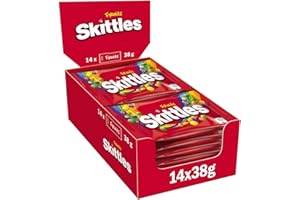 ‎SKITTLES Skittles Crazy Fruits, Fruchtbonbons Großpackung 14 x 38, Tüten mit Süßigkeiten, Kaubonbons mit Fruchtgeschmack als Candy, Vegane Snacks (532g)