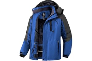 Wantdo Giacca da Sci Montagna Calda Invernale Parka da Neve Imbottita Cappotto da Snowboard in Pile Giubbotto con Cappuccio Impermeabile Uomo