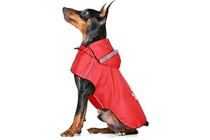 BiPawTi Płaszcz przeciwdeszczowy dla małych psów, regulowana kurtka przeciwdeszczowa z zapięciem na rzepy – ultralekki i wodoszczelny, płaszcz dla psa z odblaskowym kapturem, na spacery (rozmiar S,