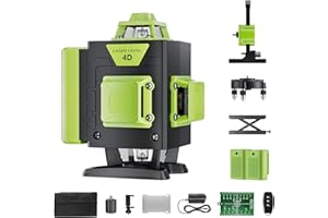 Olubfdh Verde Livella Laser Autolivellante 4x360 °, 16 Linee Livello per lavori di costruzione e per appendere quadri, Telecomando, 2 * batterie