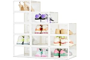 Amazon Basics skoförvaringslåda, staplingsbar och vikbar, 12-pack, liten, klar