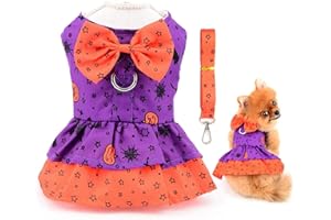 SMALLLEE_LUCKY_STORE Vestido de arnés para Perro con Correa, Vestido de Princesa con Lazo para Cachorro Perros pequeños medianos,con Anillo en D, Ropa de Verano para Mascotas,Morado, Talla M