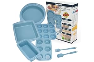 Aschef 7en1 Moule Gateau Silicone Antiadhésif Moules à Pâtisserie Four Rectangulaire Carré Rond Plaque à Patisserie Plat à Cake Résistant à la Chaleur pour Cupcake Pain Pizza Muffins Brioche