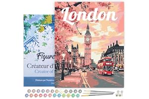 Figured'Art Peinture par Numéro Adulte avec Cadre Affiche de voyage Londres en fleurs - Activité Manuelle Kit de Loisir Créatif DIY Numéro d'Art Complet - 40x50cm toile tendue sur châssis