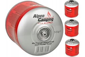 Alpen Camping IK008 3 cartucce di gas da 877 ml/500 g con cartuccia a vite propano-butano attacco da 7/16" per fornello a gas, fornello da campeggio, bruciatore a saldatura EN417 (pezzi) (4)