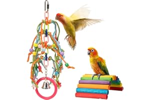 Navaris Juguetes para Loros - Juguetes Agapornis Pequeños - 1x Puente y 1x Juguete Masticable - Set de Juguetes periquitos para Jaula - Pajaros Pequeños y Agapornis Accesorios