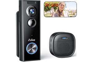 Zulino Türklingel Mit Kamera, Kabellose Türklingelkamera mit Klingel, 2-Wege-Audio, HD-Video, PIR-Bewegungserkennung, 2,4-GHz-WLAN (kein 5-GHz-WLAN), Funktioniert mit Alexa und Googleassistant