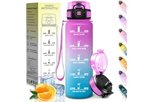 HoneyHolly Borraccia 1 Litro, A Prova di Perdite, Borracce Palestra, senza BPA, Borraccia Motivazionale, Indicatore del Tempo, Bottiglia Acqua per Palestra, Ciclismo, Ufficio, Esterno, Borracce