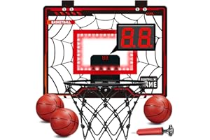 POPERFUN Basketballkorb Indoor Kinder, LED-Licht Mini Basketballkorb mit 3 Bällen & Elektronische Anzeigetafel, Basketball Geschenk für Jungen und Mädchen 5-12 Jahre Geburtstagsr