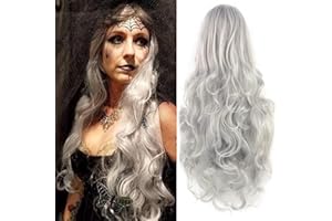 COLORFUL PANDA ColorfulPanda Charming Long Silver Curly Wigs Anime Cosplay Costume Party Synthetic Wigs Full Wavy Hair for Women (Silver White)
