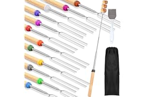 HXUING 12 Pièces Fourchettes Marshmallow Brochette 31cm à 81cm, Brochettes Télescopiques en Acier Inoxydable Brochettes pour Barbecue, pour Barbecue, Feu de Camp, Pique-nique, Cheminée (12 Pièces)