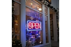SOLIDEE Neon OPEN Luces de Neón LED Letrero Luminosos por USB Letrero Neon con Regulable Luz de Neón para Pared Decorar Bar Hotel Tienda Café Restaurante Letrero(azul rojo)