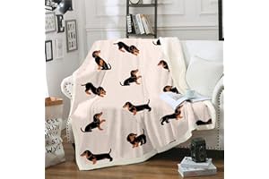 Loussiesd Karikatur Hund Decke 150x200cm Dackel Fleece Sherpa Fuzzy Decke Kinder Kleinkind Jungen Süße Welpen Kuscheldecke und Überwürfe Wurst Weiner Hund Wohndecke für Bett Zuhause Reisen Beige