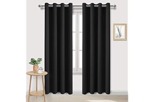 DWCN Black Blackout Curtains for Bedroom - Thermal Insulated Energy Saving Eyelet Window Curtains for Living Room 55 x 96 inch Length, 2 Panels
