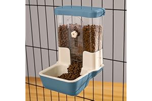 TOKAYIFE Automatic Pet Feeder, 800ml Adjustable Outlet Food Dispenser Power-Free for Small Animal Cage Crate Hutch Rabbit Cat Puppy Guinea Pig Chinchilla Bird Hamster (Blue)