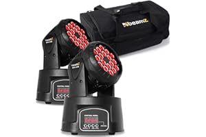 BeamZ set 2 cabezales móviles MHL108MK4 LED RGBW 108 W con funda de transporte, 18 LED de 6 W por unidad, DMX, automático, sonido, para eventos, DJs, fiestas y escenarios