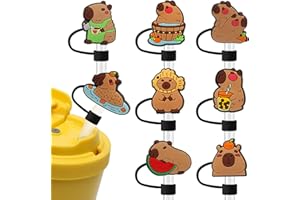 POXIAOER Pokrowiec na słomkę, 8-pak silikonowych pokrywek słomkowych do kubka Stanley, pyłoszczelne nakładki na słomkę, 10 mm, wielokrotnego użytku, zabawny kapibara, zwierzę, słomkowy pokrowiec na kubek