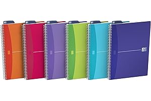 Oxford Office My Colours Lot de 5 Cahiers à Spirales Format A4 (21 x 29,7cm) 100 Pages Petits Carreaux 5x5 Couvertures Polypro Couleurs Vives Assorties