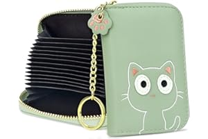 conisy Śliczne etui na karty kredytowe dla kobiet, mały skórzany zamek błyskawiczny blokada RFID etui na karty portfel ze zdejmowanym brelokiem, Zielony kot, 4.3 x 3 x 1 inch, Nowoczesny
