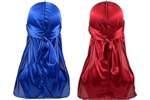 LONSVTTU 2 Pezzi da uomo in seta a onde e berretto in Durag setoso con coda lunga, elastico Durags, morbido e traspirante, setoso, perfetto per 360/720 onde,Taglia unica