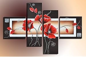 Bilderdepot24 coquelicot M4 - tableau peinture, sur toile, peint à la main, 100x70cm ensemble de 4 pièces 261