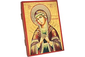 NKlaus Siebenpfeilige Gottesmutter, Christliche Holz Ikone 16x12,5cm handarbeit 37024