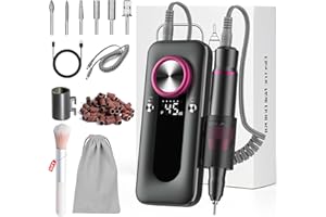 CARASTEK Torno para Uñas Profesional 45000 RPM Portátil Lima de Uñas Eléctrica Inalambrico Recargable Velocidad Ajustable Fresas Torno Molinillo de Uñas Eléctrico para Gel o Acrilicas para Hogar y Salón (Gris)