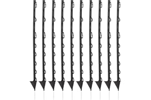 TRESSELEC - Piquets clôture électrique en plastique - 10pcs - Hauteur 87cm - Pointe en fibre de verre - Noir - Large bêche - Maniable et Robuste - Pour cordons/fils jusqu'à 6mm et rubans jusqu'à 40mm
