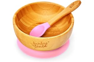 bambuswald© Ciotola Ecologica con Ventosa Incl. Cucchiaio per Neonati e Bambini Piccoli, Ciotola Sostenibile in 100% Bambù, Stabile Set per la Pappa per Bambini e Neonati, Rosa