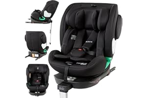FableKids Siège enfant NORA noir | Siège auto i-Size pivotant à 360° 40-150 cm | Siège dos à la route avec ISOFIX et jambe de force | Appuie-tête et dossier réglables en hauteur | Certifié ECE R129/04