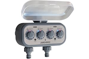 Jardibric - Programmateur d'Arrosage Sans Pression 2 Voies - Plastique Recyclé (29%) - Durée Réglable de 1 Min à 1 H, Intervalle Programmable de 1 à 7 Jours