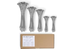 Haus Projekt Opaski kablowe, szare, mieszane rozmiary, 500 sztuk, różne zamki błyskawiczne, zarządzanie kablami, porządkowanie kabli, wytrzymałe opaski na zamek błyskawiczny, opaski ogrodowe, opaski