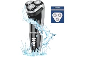 SweetLF Maquina de Afeitar Hombre (Mas 3 uds. Cuchillas de Respuesto + 1 Cargador Español), Afeitadora Electrica Barba con Pantalla LED, IPX7 Resistente al agua, Recortador de Precisión, SWS7105