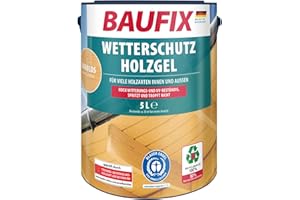 BAUFIX Gel de protection pour bois transparent, satinée brillante, 5 litres, Lasure pour bois, Lasure antigoutte, pour toutes les essences de bois, résistante aux intempéries