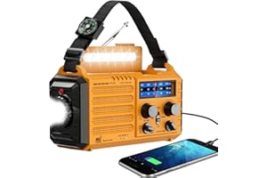 EOXSMILE Radio de emergencia con alerta meteorológica NOAA, radio AM/FM solar portátil para supervivencia, funciona con batería recargable, cargador USB, linterna, lámpara de lectura, alarma SOS para