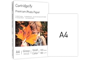 Cartridgeify Premium Glossy Photo Paper, A4 (210 x 297 mm), 120 Sheets, 180 GSM, for All Inkjet Printers