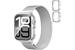 PWJCLT Magnetic Band and Case for Apple Watch Band 40mm 41mm 38mm 44mm 45mm 46mm 42mm Women/Men,Stainless Steel Milanese Loop Bracelet Strap with Cover Combo iWatch series 10 9 8 7 6 5 4 3 SE