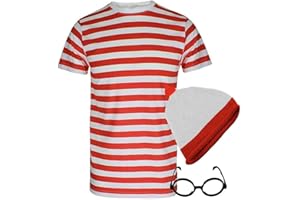 FAIRY TRENDZ LTD Fairy Trendz Ensemble 3 pièces pour homme et femme avec t-shirt à rayures rouges et blanches