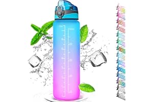 Auckpure Gourde Sport 1 Litre, Bouteille d'eau Avec Paille, avec ​Traqueur de Marqueur, Ouvrir en un Clic, Convient Pour la Gym, le Yoga, le Camping, le Cyclisme et la Vie de Famille (Bleu Violet)