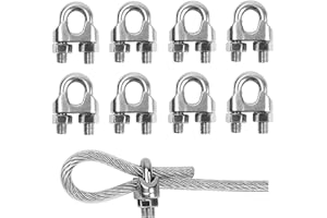 TERF® 8 Pcs Wire Rope Clip Clamps M8 for Ø 8mm (5/16") Galvanized Steel U Bolt Saddle Fastener for Rigging and Tension Cable Garden Tension Wire