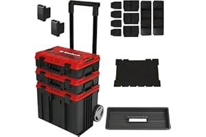 Original Einhell E-Case Tower Systemkoffer-Set (max. 120 kg, bestehend aus 3 Koffern inkl. Zubehör, Aufbewahrung & Transport von Zubehör und Werkzeug, stapelbar, verknüpfbar)