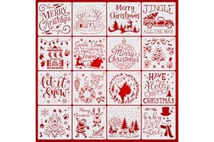 TBSCWYF Navidad Plantillas Dibujo Niños 16 Piezas Stencil Plástico para Pintura, Manualidades, Scrapbooking, Diario y Decoración (B 16PCS)