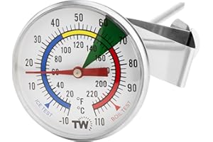 THERMOMETER WORLD Termometro per schiumalatte con sonda in acciaio inox da 175 mm e supporto a clip